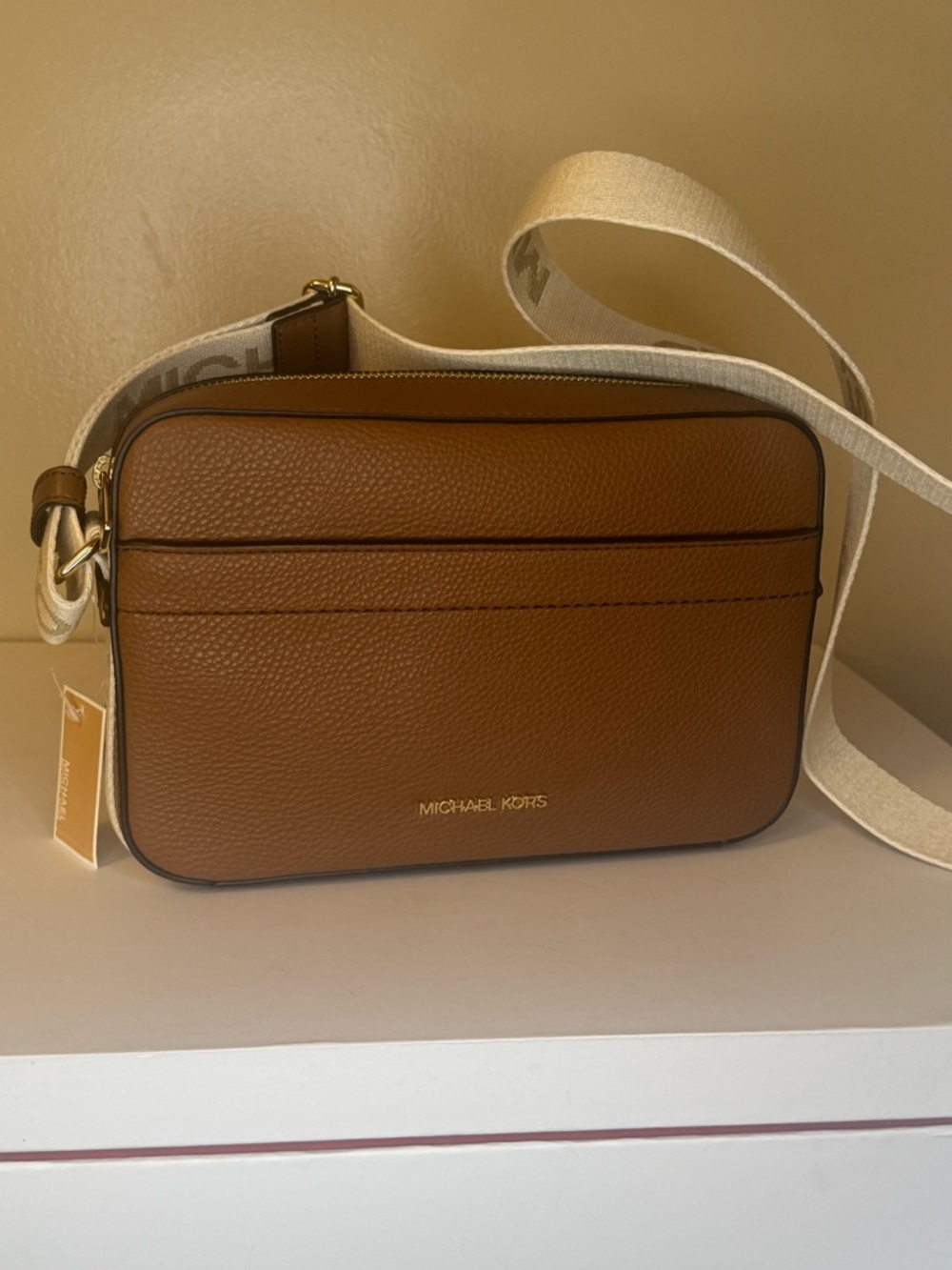Michael Kors Maeve Tan Leather Pocket Crossbody Bag